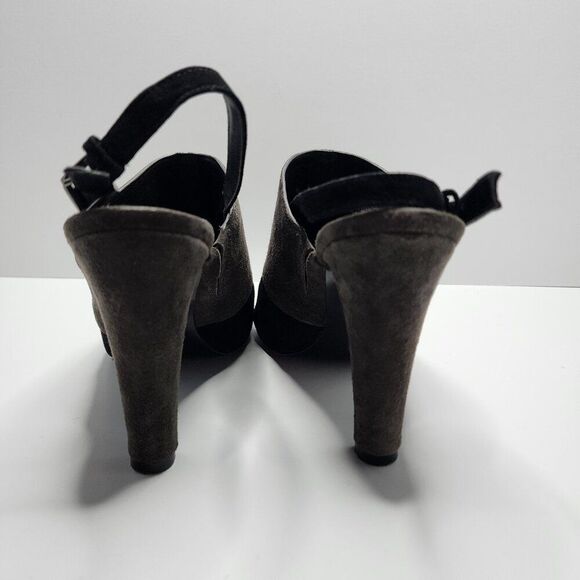 Nine West Suede Peep Toe Heel | Size 7.5 Black Gray Slingback | 4" Heel - Picture 7 of 7